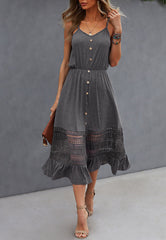 Vestido con botones y detalle de encaje de crochet