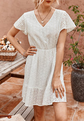 Vestido de ojales de color liso