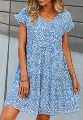 V Neck Leopard Tiered Dress