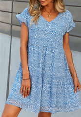 V Neck Leopard Tiered Dress