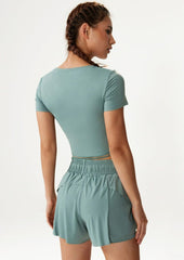 Fitted Cropped Mesh Trim Tee