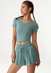 Fitted Cropped Mesh Trim Tee