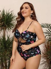 Traje de baño de una pieza con abertura y lazo tipo bandeau con mariposas arcoíris