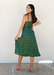 Vestido midi floral con lazo en los hombros