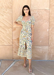 Flatter-Midikleid mit Blumendruck