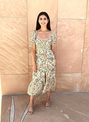 Flatter-Midikleid mit Blumendruck