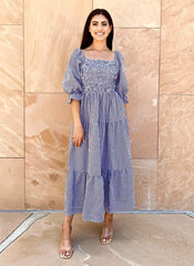 Vestido fruncido de cuadros vichy con capas