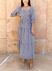 Vestido fruncido de cuadros vichy con capas