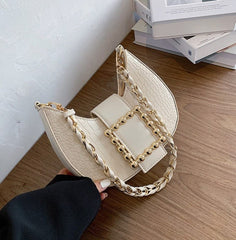 Croc Beaded Square Clasp Shoulder Bag