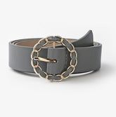Faux Leather Belt with Round Gold Chian Buckle