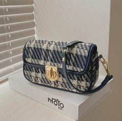 Tweed Shoulder Bag with Gold Clasp