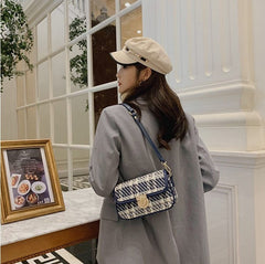 Tweed Shoulder Bag with Gold Clasp