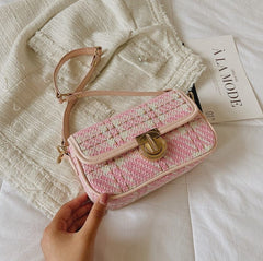 Tweed Shoulder Bag with Gold Clasp