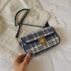 Tweed Shoulder Bag with Gold Clasp