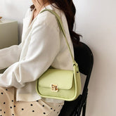 Simplistic Mono Color Shoulder Bag with Gold Clasp