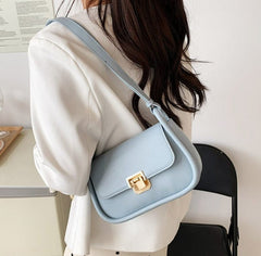 Simplistic Mono Color Shoulder Bag with Gold Clasp