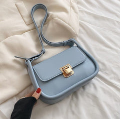 Simplistic Mono Color Shoulder Bag with Gold Clasp