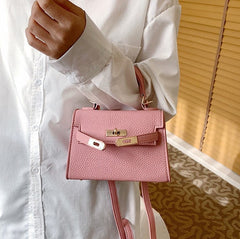 Mini Faux Leather Small Handle Bag with Gold Clasp