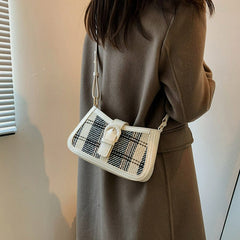 Small Plaid & Tweed Shoulder Bag with Belt Clasp