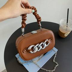 Mini Shoulder Messenger Bag with Silver Chain Links