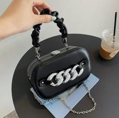 Mini Shoulder Messenger Bag with Silver Chain Links