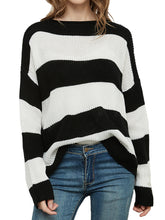 Striped Knitted Sweater Crew Neck Long Sleeve Casual Comfy Pullover Tops