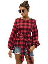 Tie Waist Plaid Blouse