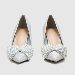 Stiletto Pointed Head Pearl Bowknot Pumps