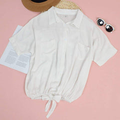 Top anudado de lino y algodón