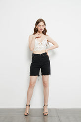 Bermuda-Jeansshorts mit hoher Taille