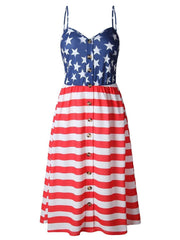 Independence Day Flag Dress With Suspenders And Buttons