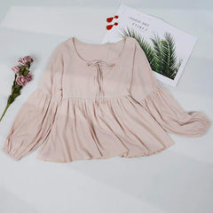 Puff Sleeve Pleated Hem Blouse
