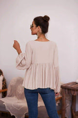 Puff Sleeve Pleated Hem Blouse