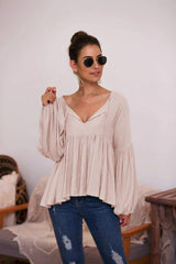 Puff Sleeve Pleated Hem Blouse