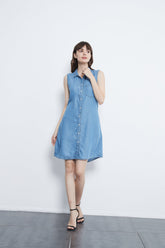 Sleeveless Button Down Premium Denim Dress