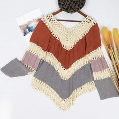 Long Sleeve V Neck Macro Macrame Beach Cover Up