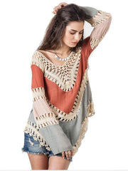 Long Sleeve V Neck Macro Macrame Beach Cover Up