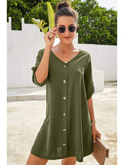 Vintage Flare Woven Button Down Dress