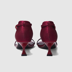 Evening Ankle Strap Heeled Sandals Wine Red