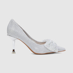 Stiletto Pointed Head Pearl Bowknot Pumps