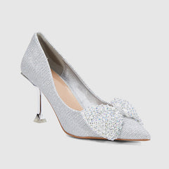 Stiletto Pointed Head Pearl Bowknot Pumps