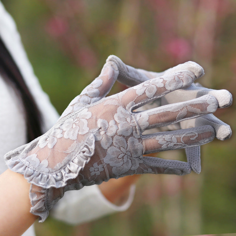 Guantes de encaje de protección solar de verano finos cortos de alta elasticidad sexy
