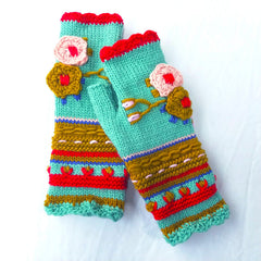 Thick Needle Hand Crocheted Small Flower Adult Warm Knitted Gloves