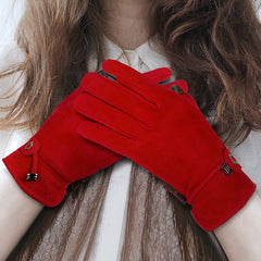 Guantes de piel auténtica para otoño-invierno, cálidos y gruesos, antideslizantes, para pantallas táctiles.