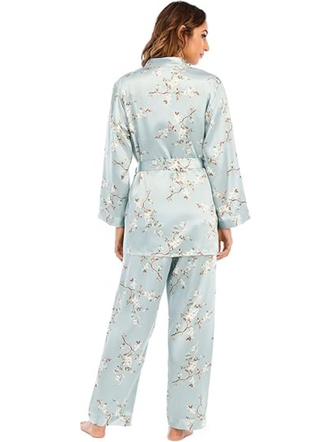 3-teiliges seidiges Pyjama-Set mit Blumenmuster