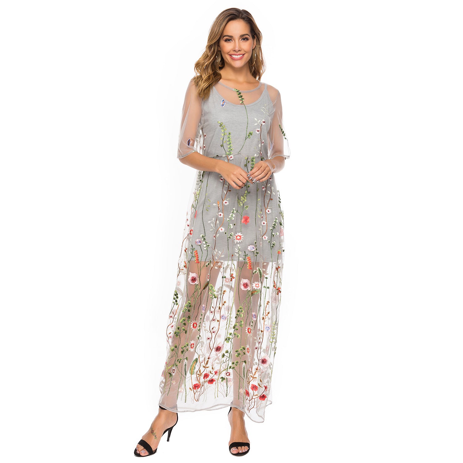 Embroidered Lace Dress Two Piece Set