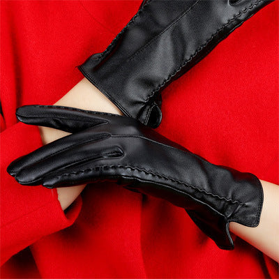 Guantes de cuero de otoño e invierno para mujer con pantalla táctil.