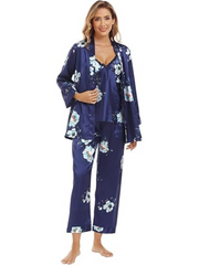 3-teiliges seidiges Pyjama-Set mit Blumenmuster