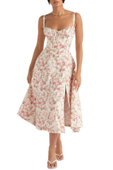 Figurformendes Kleid mit Blumen-Bustier und bauchfreiem Design