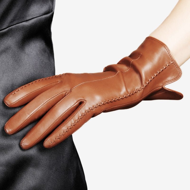 Guantes de cuero de otoño e invierno para mujer con pantalla táctil.